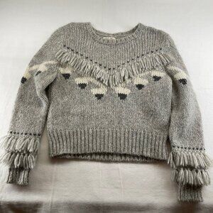 LoveShackFancy Atlas Grey Fringe Sweater Alpaca Size Small